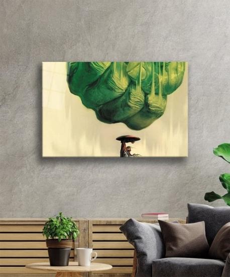 Yeşil İllüstrasyon Cam Tablo
