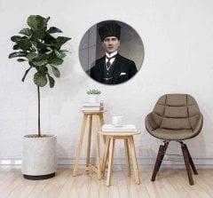 Yuvarlak Atatürk Dekoratif Cam Tablo
