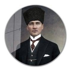 Yuvarlak Atatürk Dekoratif Cam Tablo