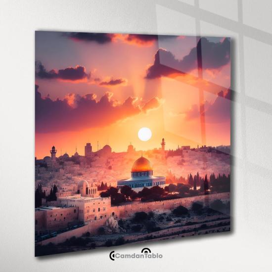 Kare Kudüs Mescid-i Aksa Cam Tablo