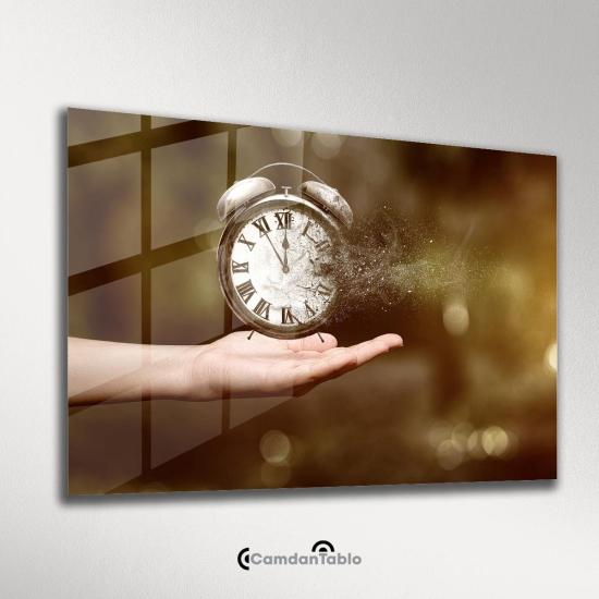 Yatay Avuç İçinde Saat Soyut Cam Tablo