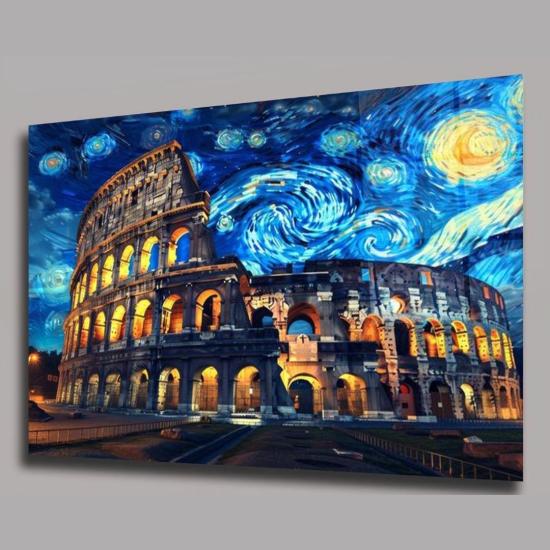 Colosseum ve Yıldızlı Gece Cam Tablo