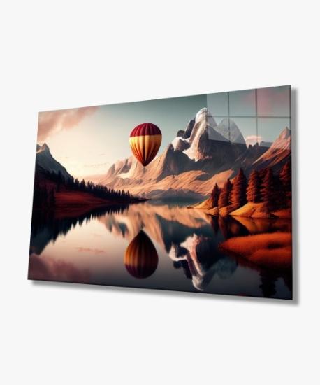Yatay Gün Batımı ve Balon Manzara Cam Tablo