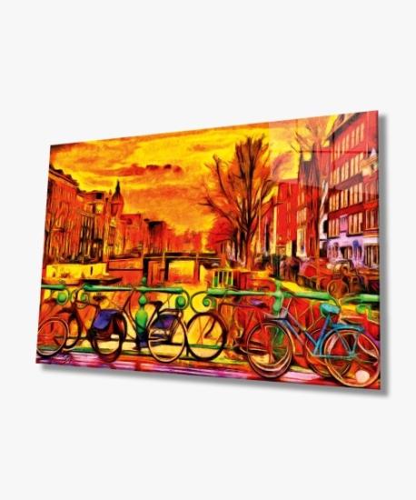 Yatay Bisiklet ve Şehir Cam Tablo
