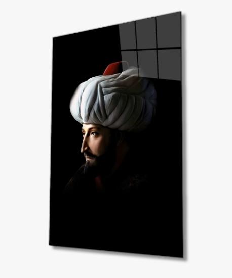 Dikey Fatih Sultan Mehmet Cam Tablo