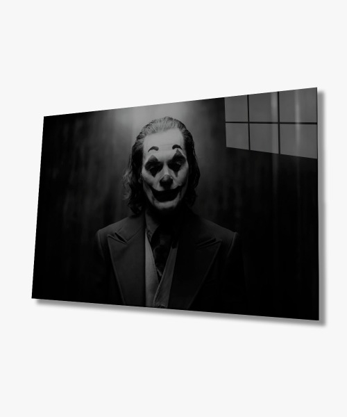 Siyah%20Beyaz%20Joker%20Temalı%20Cam%20Tablo