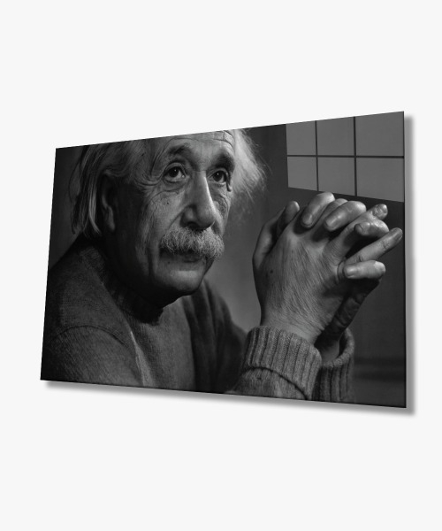 Siyah%20Beyaz%20Albert%20Einstein%20Fotoğrafı%20Cam%20Tablo